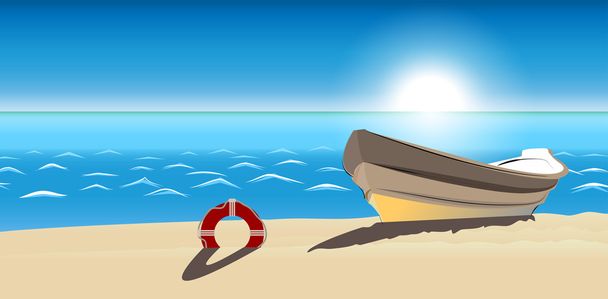 Seascape hajó homokos strand vektor ikon elszigetelt - Vektor, kép