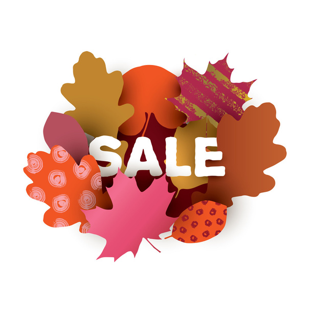 SALE illustration with colorful autumn leaves.  - ベクター画像