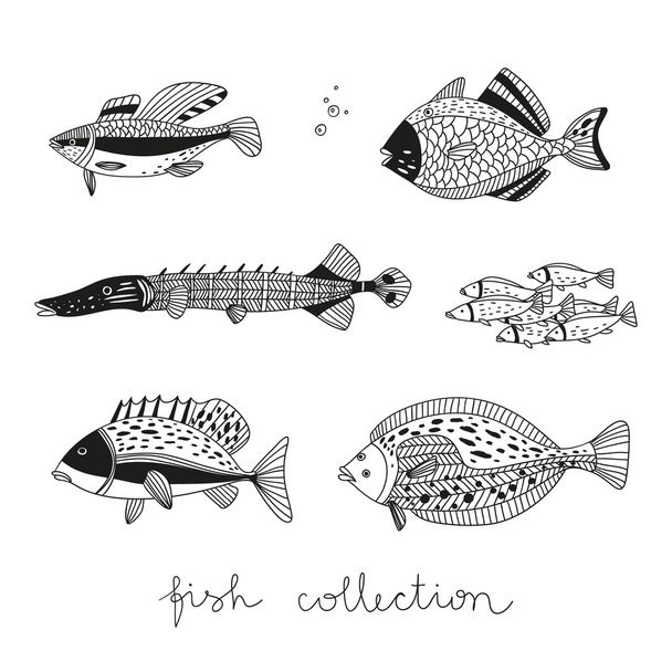 Vektor niedliches Set mit handgezeichneten Fischen - Vektor, Bild