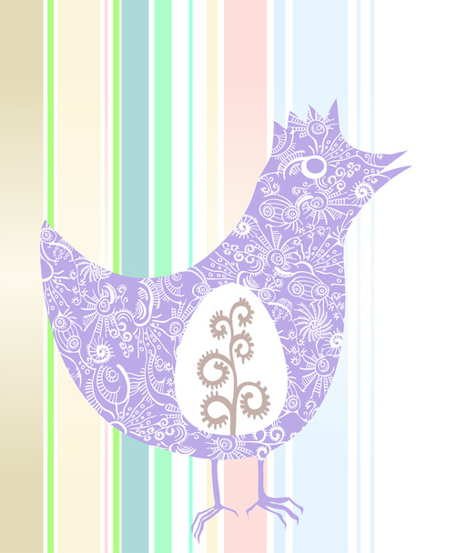 Ornate chicken against striped background - Vector, Image