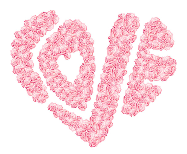 Herzförmiges Wort Liebe aus Rosen - Vektor, Bild