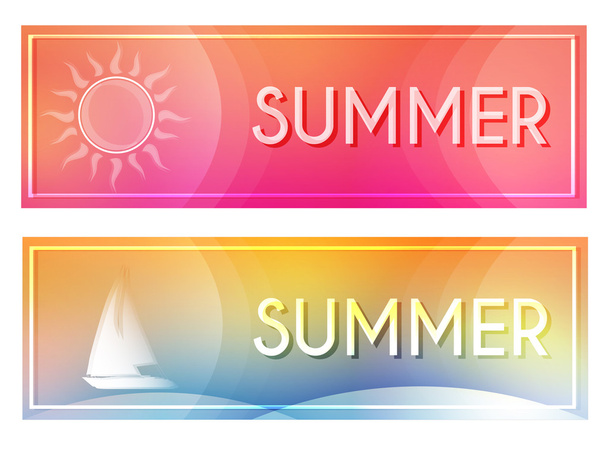léto, slunce a loď bannery, vektor - Vektor, obrázek