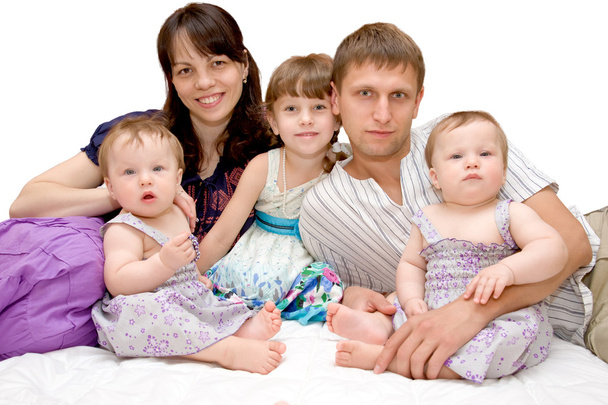 szczęśliwy uśmiechający się młode duże rodziny, pięć - Zdjęcie, obraz
