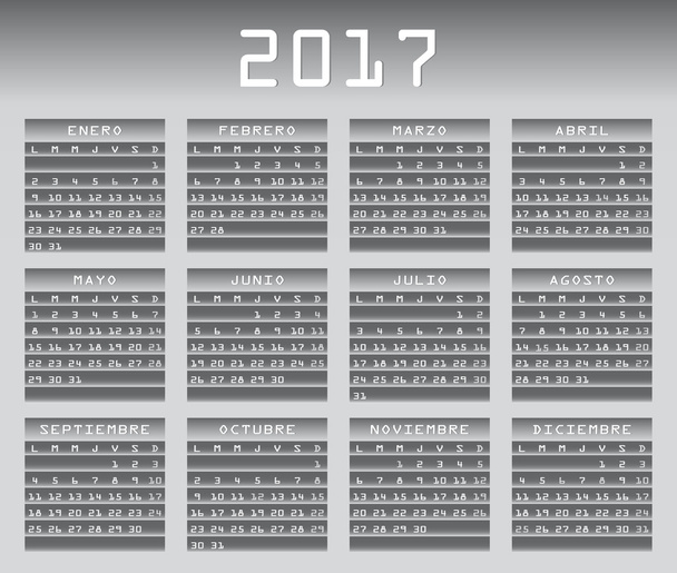 Calendario spagnolo 2017 scala di grigi con feste
 - Vettoriali, immagini