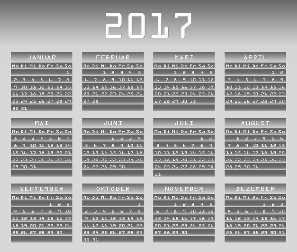 Deutsch calendar 2017 échelle de gris avec festivités
 - Vecteur, image
