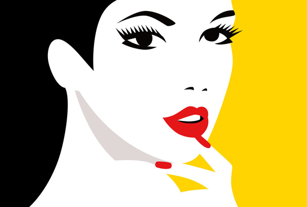 Girl with black hair. Beautiful female face - Vector, Image