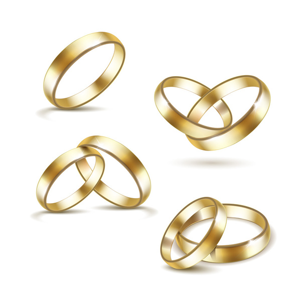 Vektorové sada zlatých snubních prstenů izolovaných na bílém pozadí - Vektor, obrázek