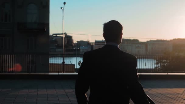 Businessman Outdoors Sunset Joy Success - Filmati, video