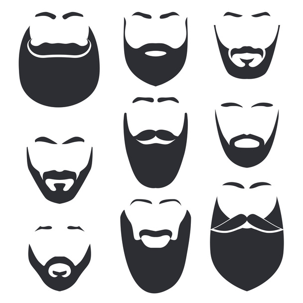 Isolated face with mustache and beard vector logo set. Men barber shop emblem. - Vector, Image