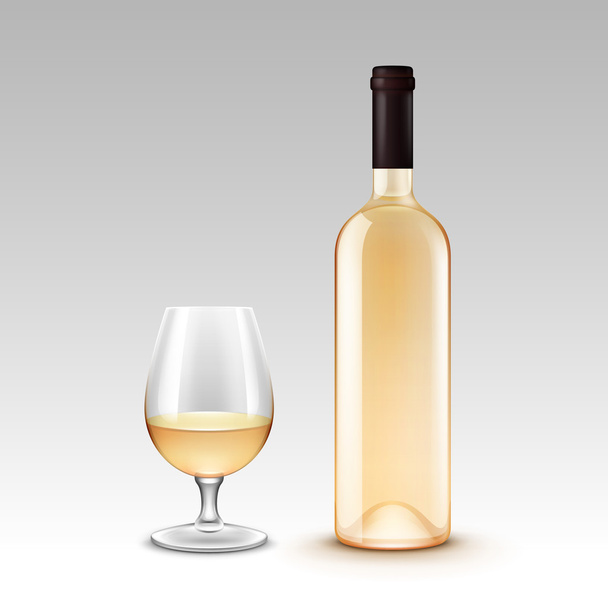 ワインのボトルとグラスの背景に分離のベクトルを設定 - ベクター画像