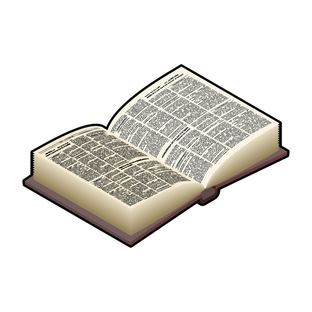Open Book isometrico isolato. Un testo antico. vecchia edizione in Hard
  - Vettoriali, immagini