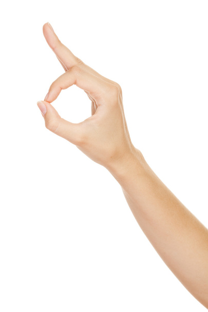 mão da mulher fazendo sinal Ok isolado no fundo branco
 - Foto, Imagem