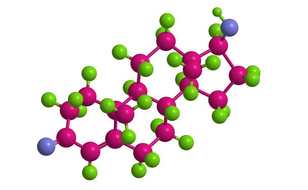 Moleculaire structuur van hormoon testosteron, 3D-rendering  - Foto, afbeelding