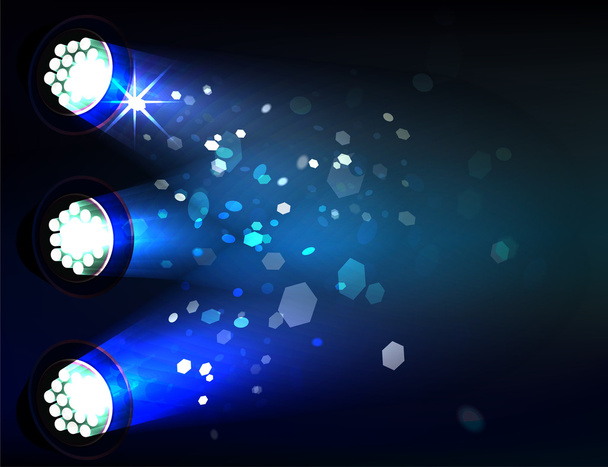 Stage spotlights on the dark blue background. Vector illustration - Вектор, зображення