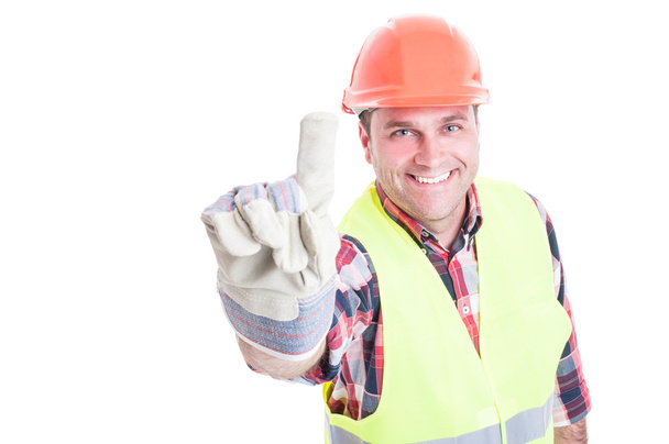 Happy konstruktor ukazující prst nebo zobrazeno číslo jedna - Fotografie, Obrázek