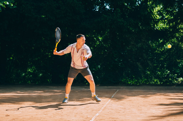 mies tennispelaaja toiminnassa
 - Valokuva, kuva