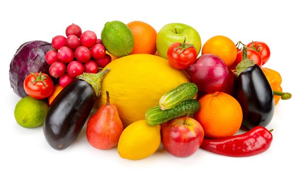 fruits and vegetables isolated on white background - Photo, Image