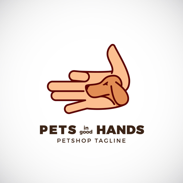 Pet Shop streszczenie wektor Godło lub Logo szablon. Linii dłoni styl sylwetka twarz psa. - Wektor, obraz