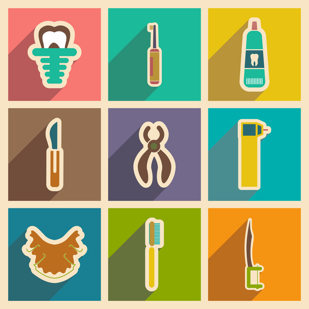 Icons of assembly stomatology in flat style - Vector, Image