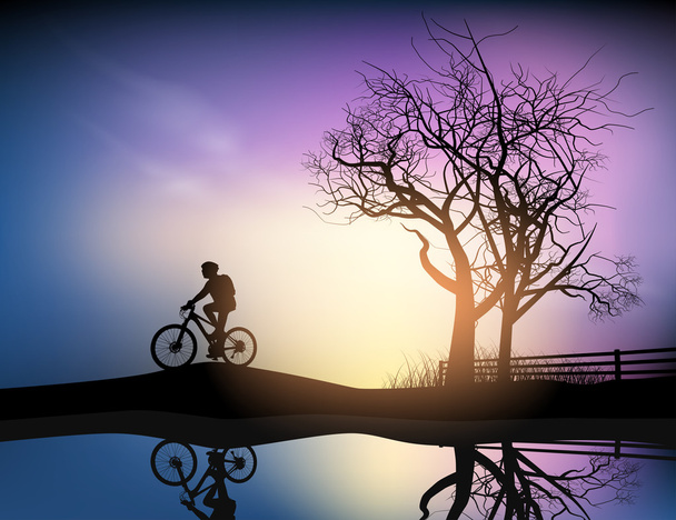 rowerzysta w parku - Wektor, obraz
