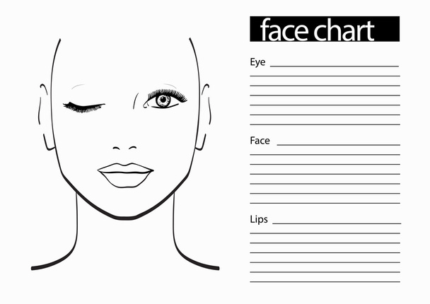 Face chart Μακιγιάζ Καλλιτέχνης κενό. Πρότυπο. Εικονογράφηση διανύσματος. - Διάνυσμα, εικόνα