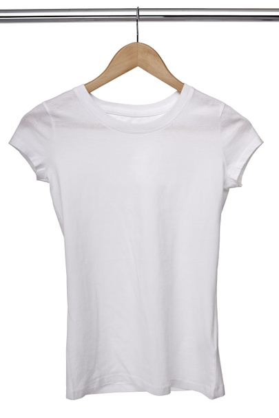 biała koszulka na wieszakach tkaniny - Zdjęcie, obraz