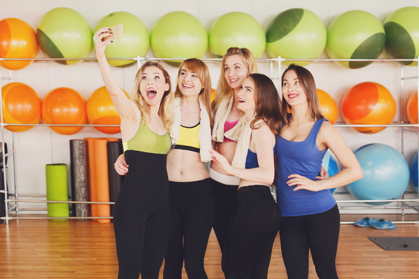 Group of girls in fitness class making selfi - Photo, Image