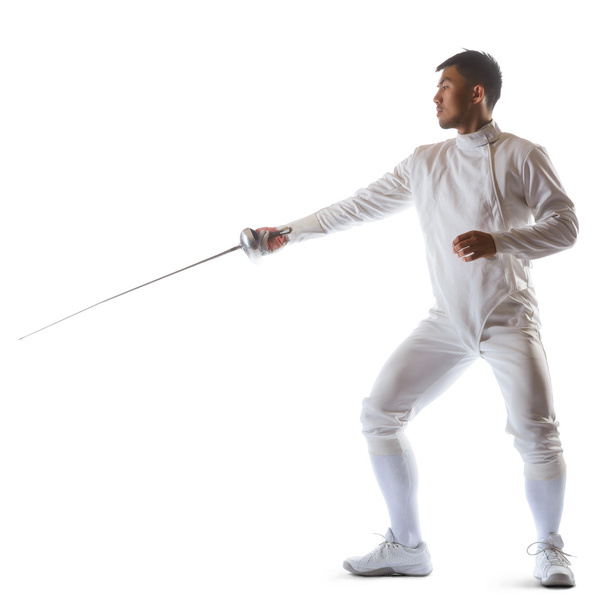 Fencing athlete wins the competition isolated in white background - Фото, зображення