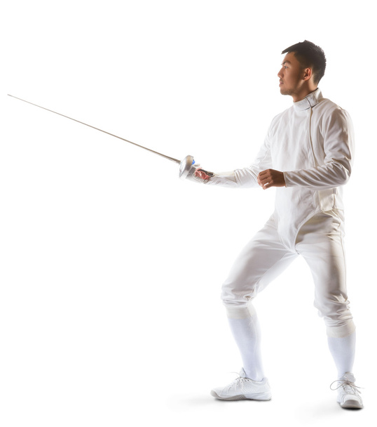 Fencing athlete wins the competition isolated in white background - Fotografie, Obrázek