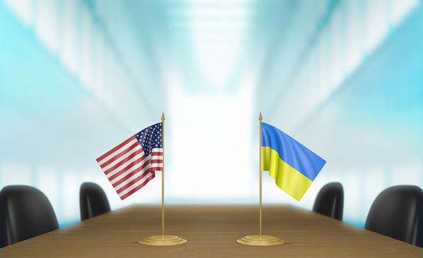 Stosunki Polski i Ukrainy i handlu czynienia rozmowy, renderowania 3d - Zdjęcie, obraz