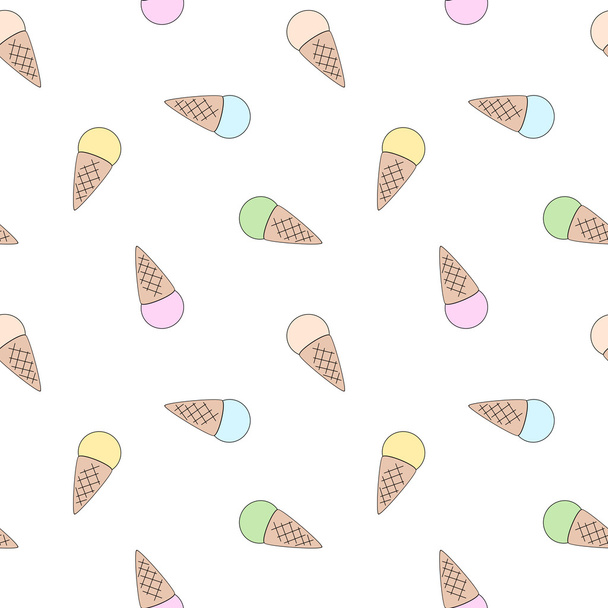 lindo plano de dibujos animados cono colorido helado sin costuras vector patrón fondo ilustración
 - Vector, Imagen