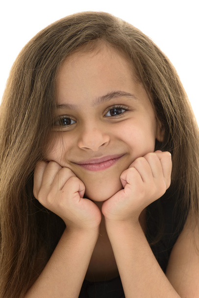 Portret van het gezicht van aantrekkelijke jong meisje met mooie glimlach - Foto, afbeelding