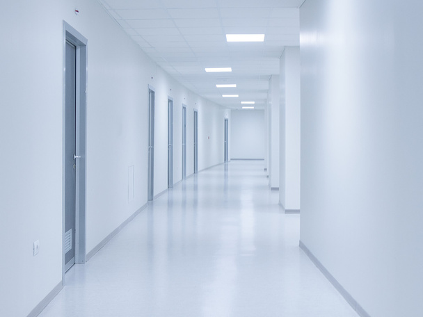 Empty white corridor background with doors - Fotoğraf, Görsel
