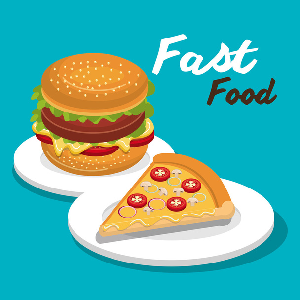 Hamburger en de pizza geïsoleerd pictogram ontwerp - Vector, afbeelding