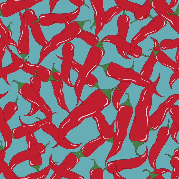 Seamless abstract hand-drawn pattern with red chili peppers - Vektör, Görsel