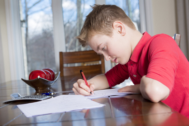 boy doing his homework at home - Фото, изображение