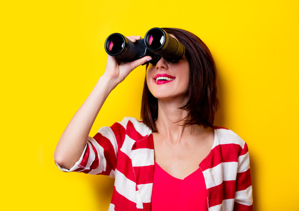 young woman with binoculars - Photo, Image
