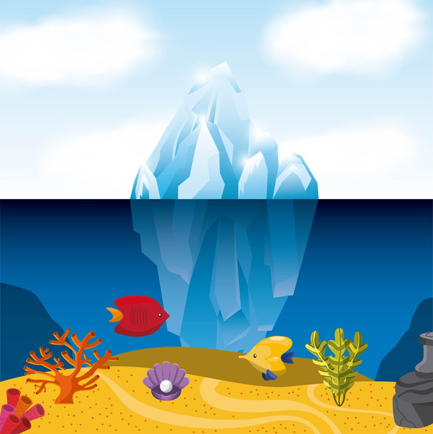 Tropische vissen en ijsberg pictogram.  - Vector, afbeelding