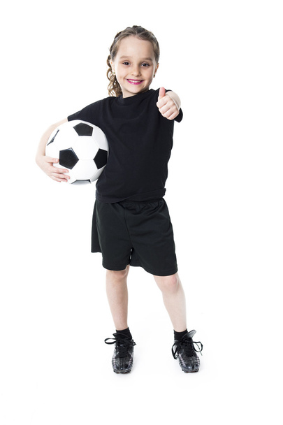 Young girl play soccer ball, Isolated over white - Photo, Image