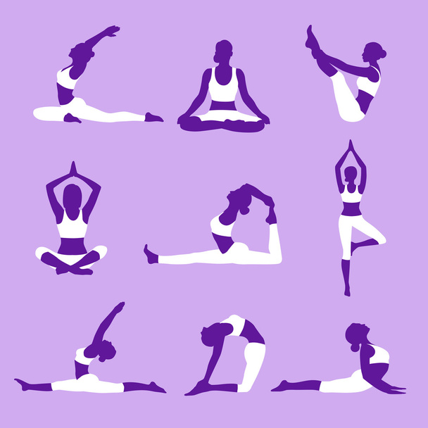 set of yoga silhouettes - Vector, Image