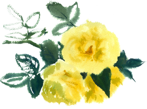 watercolor yellow roses - Fotoğraf, Görsel