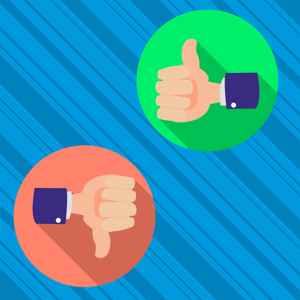 thumbs up and thumbs down, like and dislike concept flat design - Vector, Image