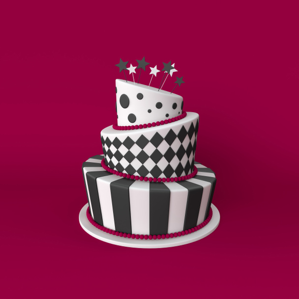 3D απεικόνιση του μεγάλο γενέθλια / διακοπές τριών πατωμάτων κέικ - Φωτογραφία, εικόνα