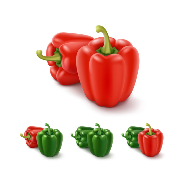Colored Green and Red Sweet Bulgarian Bell Peppers, Paprika - Vector, Image