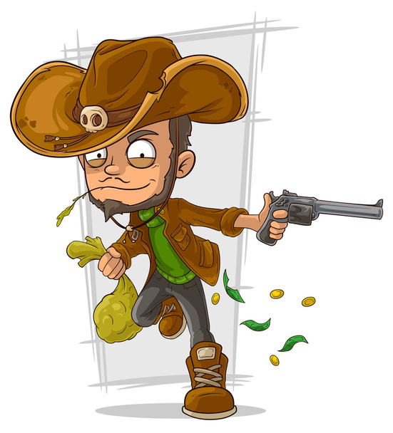 Cartoon cowboy robber with handgun - Vector, Image