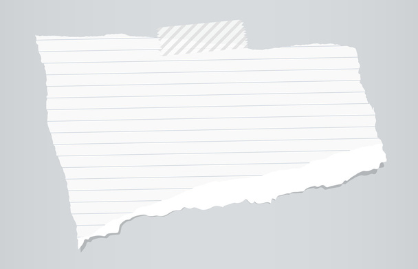 Blanco rasgado papel de nota reglada se pegan con cinta adhesiva sobre fondo gris
 - Vector, imagen