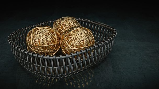 Золотой мяч из пряжи. 3d-рендеринг
 - Фото, изображение