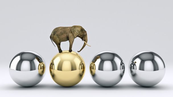 elephant and ball. 3D rendering - Photo, Image