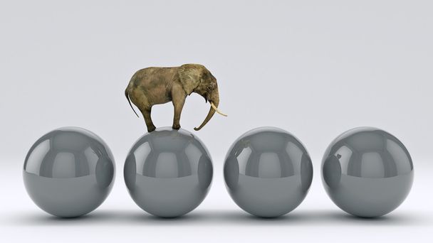 Слон и мяч. 3D рендеринг
 - Фото, изображение