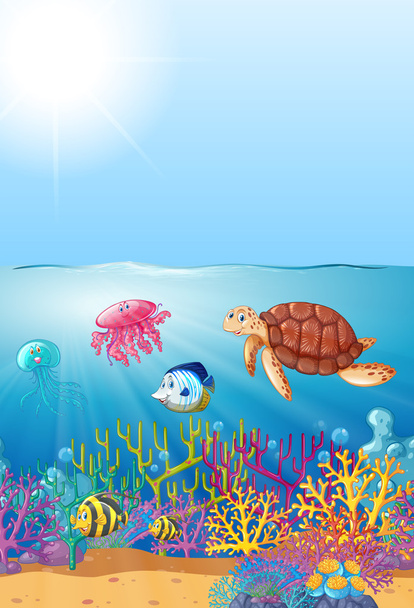 Sea animals swimming under the sea - Vector, Image